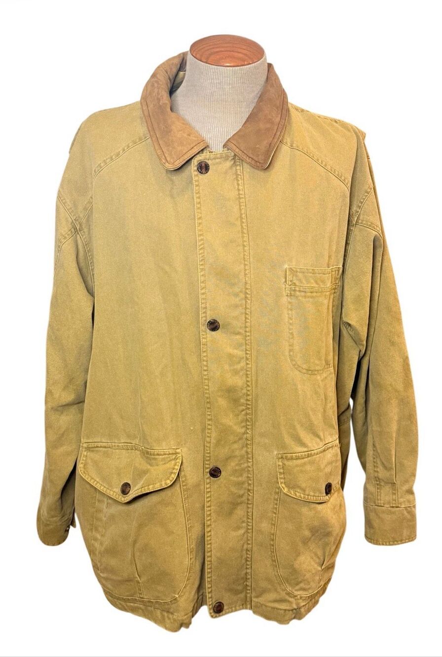Vintage Towne London Fog Weathergear Canvas Field Coat Barn Jacket Leather Colla